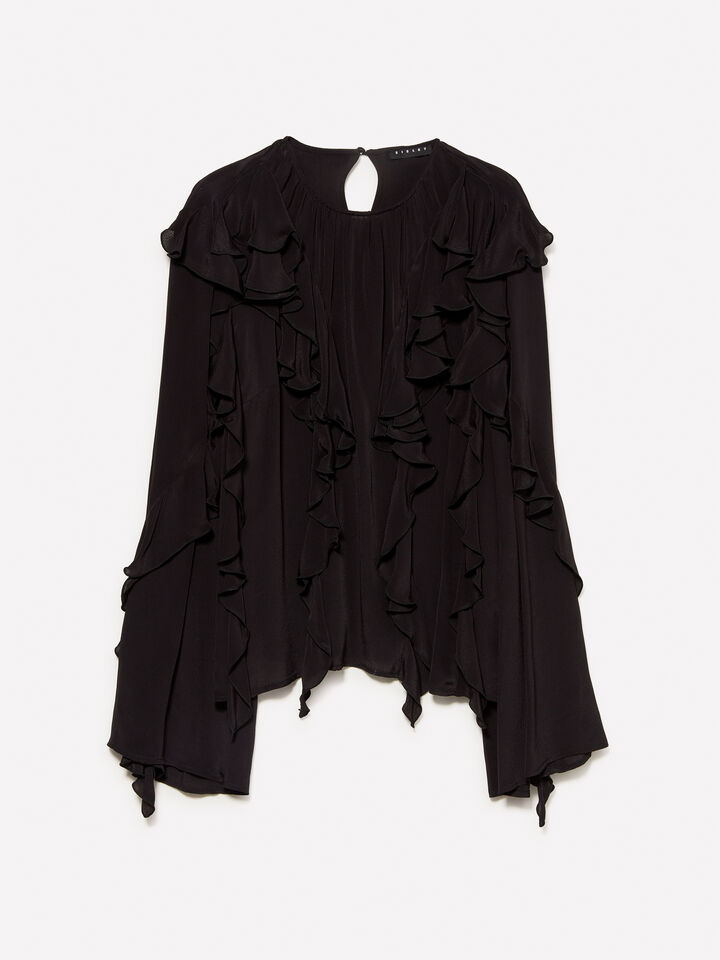Black blouse with rouches - women's blouses - Black | Sisley image number 5